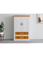 Estante gabinete de madeira com duas gavetas estilo alemão branco lavado e cera | Coleção England